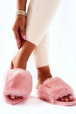 Gumowe Klapki Z Futerkiem Jasnoróżowe Sensitive