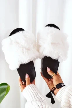 Gumowe Klapki Z Futerkiem Białe Soft