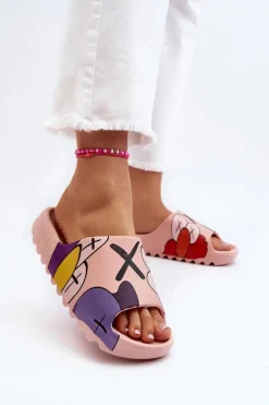 Gumowe Klapki Z Nadrukiem Różowe Monsters