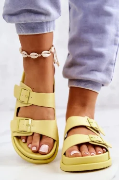 Gumowe Klapki Ze Sprzączką Żółte Corina