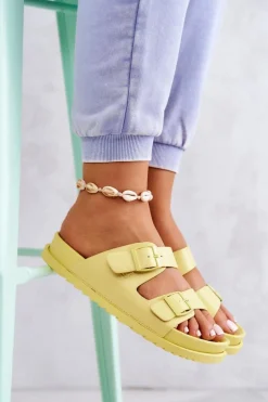 Gumowe Klapki Ze Sprzączką Żółte Corina