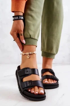 Gumowe Klapki Ze Sprzączką Czarne Corina