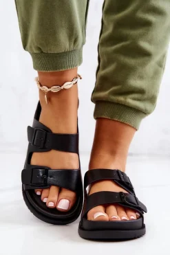 Gumowe Klapki Ze Sprzączką Czarne Corina