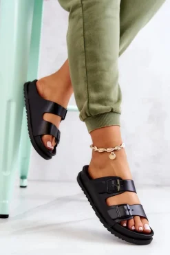 Gumowe Klapki Ze Sprzączką Czarne Corina