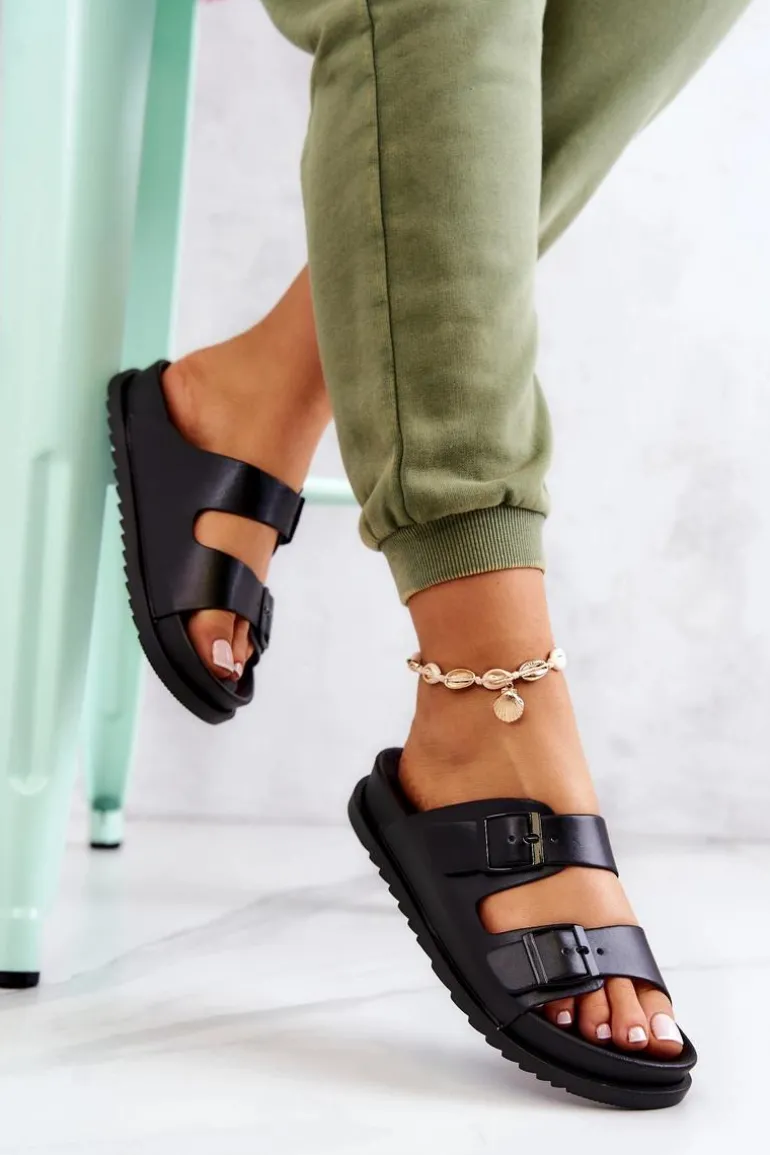 Gumowe Klapki Ze Sprzączką Czarne Corina