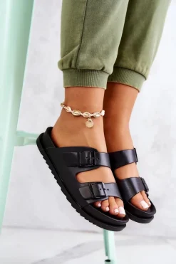 Gumowe Klapki Ze Sprzączką Czarne Corina