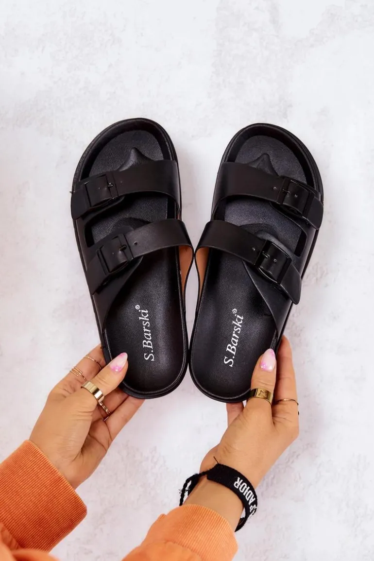 Gumowe Klapki Ze Sprzączką Czarne Corina