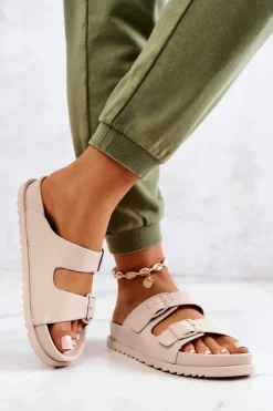 Gumowe Klapki Ze Sprzączką Beżowe Corina