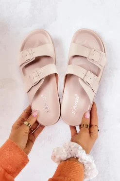 Gumowe Klapki Ze Sprzączką Beżowe Corina