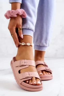 Gumowe Klapki Ze Sprzączką Różowe Corina