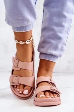 Gumowe Klapki Ze Sprzączką Różowe Corina