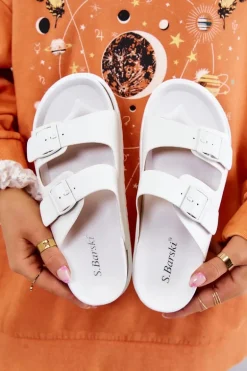 Gumowe Klapki Ze Sprzączką Białe Corina