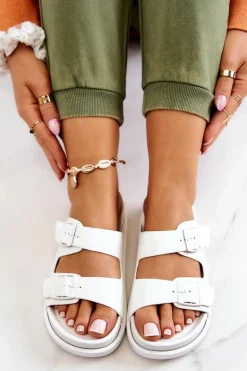 Gumowe Klapki Ze Sprzączką Białe Corina