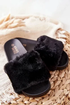 Gumowe Profilowane Klapki Z Futerkiem Czarne Emmie