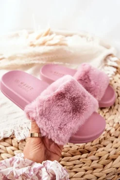 Gumowe Profilowane Klapki Z Futerkiem Ciemnoróżowe Emmie