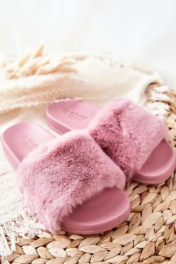 Gumowe Profilowane Klapki Z Futerkiem Ciemnoróżowe Emmie