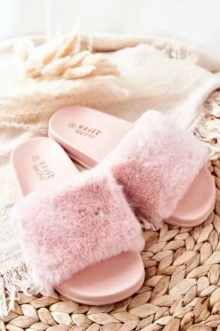 Gumowe Profilowane Klapki Z Futerkiem Różowe Emmie
