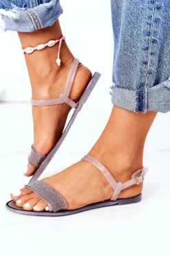 Gumowe Sandaly Z Brokatem Szare Beach Time