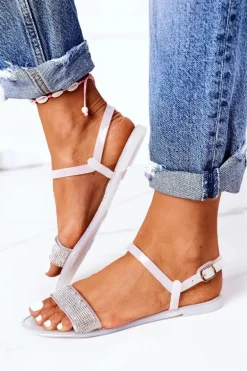 Gumowe Sandaly Z Brokatem Białe Beach Time