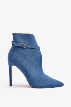 Jeansowe Botki Damskie Na Szpilce Niebieskie Amalundi
