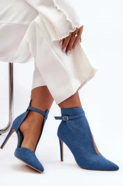 Jeansowe Botki Damskie Na Szpilce Niebieskie Amalundi