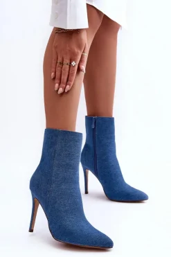 Jeansowe Botki Na Szpilce Niebieskie Eberpia