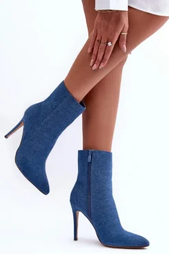 Jeansowe Botki Na Szpilce Niebieskie Eberpia