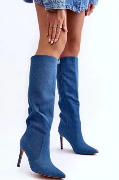 Jeansowe Kozaki Na Szpilce Niebieskie Melisandra