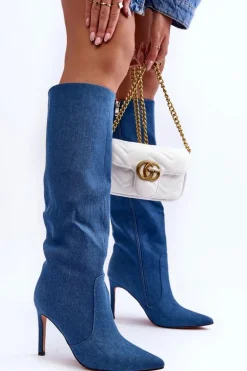Jeansowe Kozaki Na Szpilce Niebieskie Melisandra