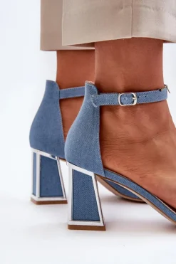 Jeansowe Sandały Na Słupku Niebieskie Pholia