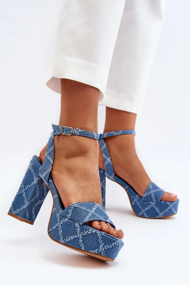 Jeansowe Sandały Na Słupku Niebieskie Acrana