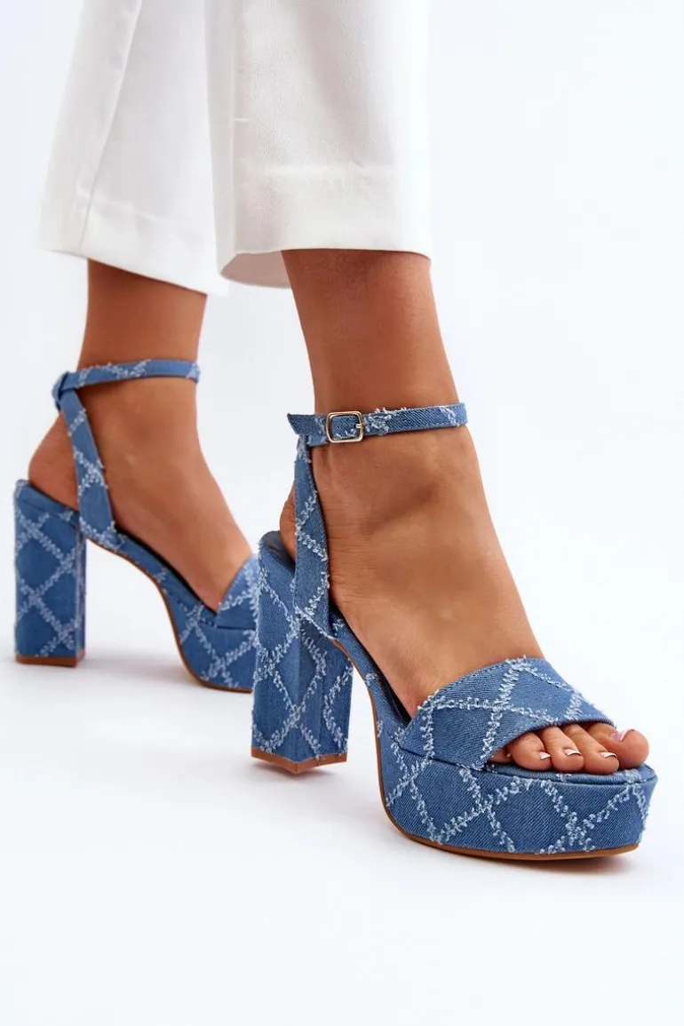 Jeansowe Sandały Na Słupku Niebieskie Acrana