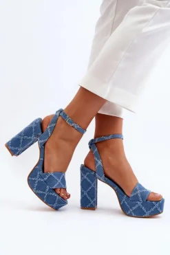 Jeansowe Sandały Na Słupku Niebieskie Acrana