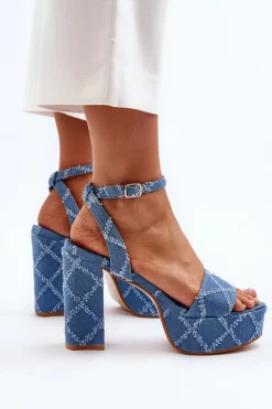 Jeansowe Sandały Na Słupku Niebieskie Acrana