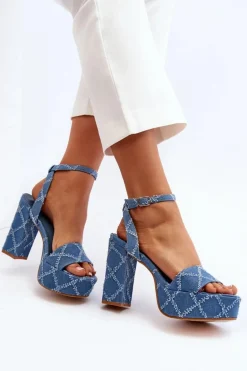 Jeansowe Sandały Na Słupku Niebieskie Acrana