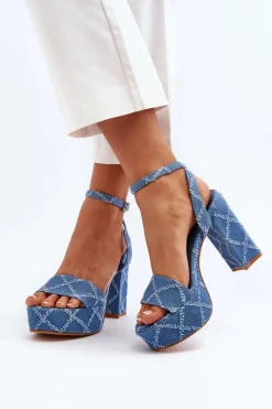 Jeansowe Sandały Na Słupku Niebieskie Acrana