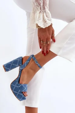 Jeansowe Sandały Na Słupku Niebieskie Acrana