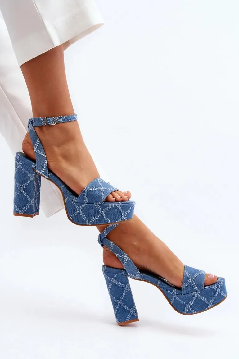 Jeansowe Sandały Na Słupku Niebieskie Acrana