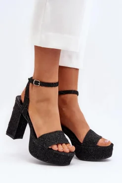 Jeansowe Sandały Na Słupku Czarne Acrana