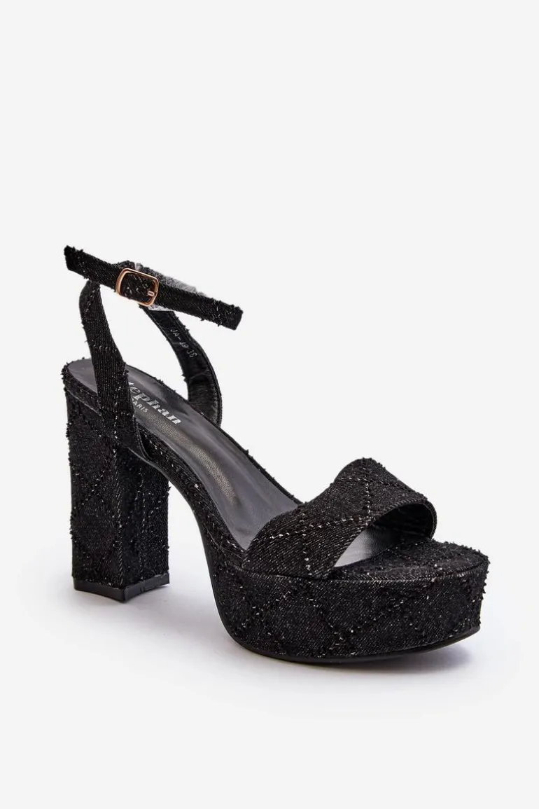 Jeansowe Sandały Na Słupku Czarne Acrana