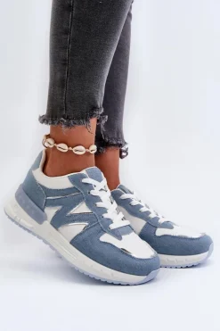 Jeansowe Sneakersy Damskie Z Eko Skóry Niebieskie Kaimans