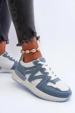 Jeansowe Sneakersy Damskie Z Eko Skóry Niebieskie Kaimans