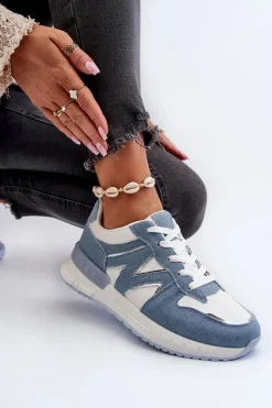 Jeansowe Sneakersy Damskie Z Eko Skóry Niebieskie Kaimans