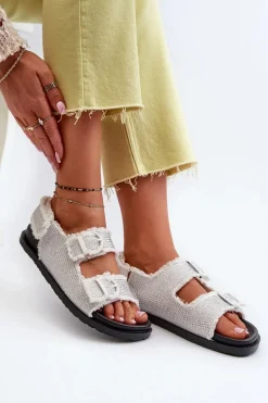 Jeansowe Zdobione Sandały Damskie Białe Irmale