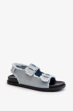 Jeansowe Zdobione Sandały Damskie Niebieskie Irmale