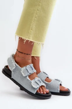 Jeansowe Zdobione Sandały Damskie Niebieskie Irmale