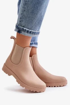 Kalosze Damskie Z Elastycznymi Wstawkami Beżowe Ciariel