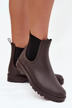 Kalosze Damskie Z Elastycznymi Wstawkami Czekoladowe Ciariel