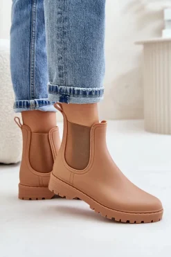 Kalosze Damskie Z Elastycznymi Wstawkami Brązowe Ciariel