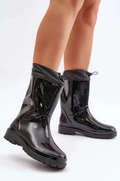 Kalosze Damskie Ze Ściągaczem Czarne Ellatiel